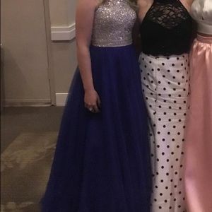 Beautiful Royal Blue prom dress with beaded/sparkly high neck bodice. Worn once.